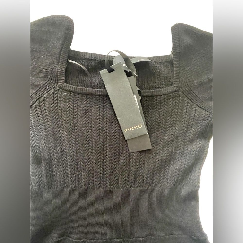 PINKO Black Knit Fit & Flare Dress Square Neck Balloon Sleeves Size Small NWT - Picture 12 of 15